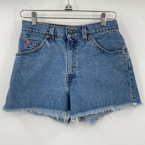 Levi's 910 Jeans Shorts Womens Sz 9 Denim Vintage 90s Regular Fit Raw Frayed Hem - Picture 1 of 9